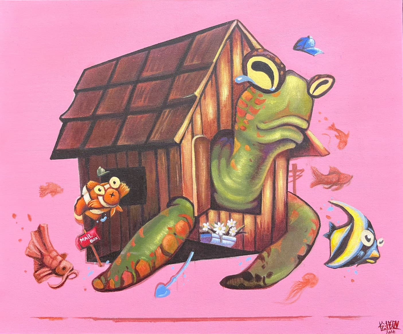 “My house too” สีอะคริลิกบนแคนวาส โดย จักรพันธ์ ดีงาม