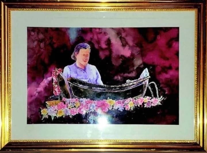 “วิศิษฏศิลปินทรงระนาดเอก” สีน้ำบนกระดาษ โดย บรรเลง ดำทองสุก