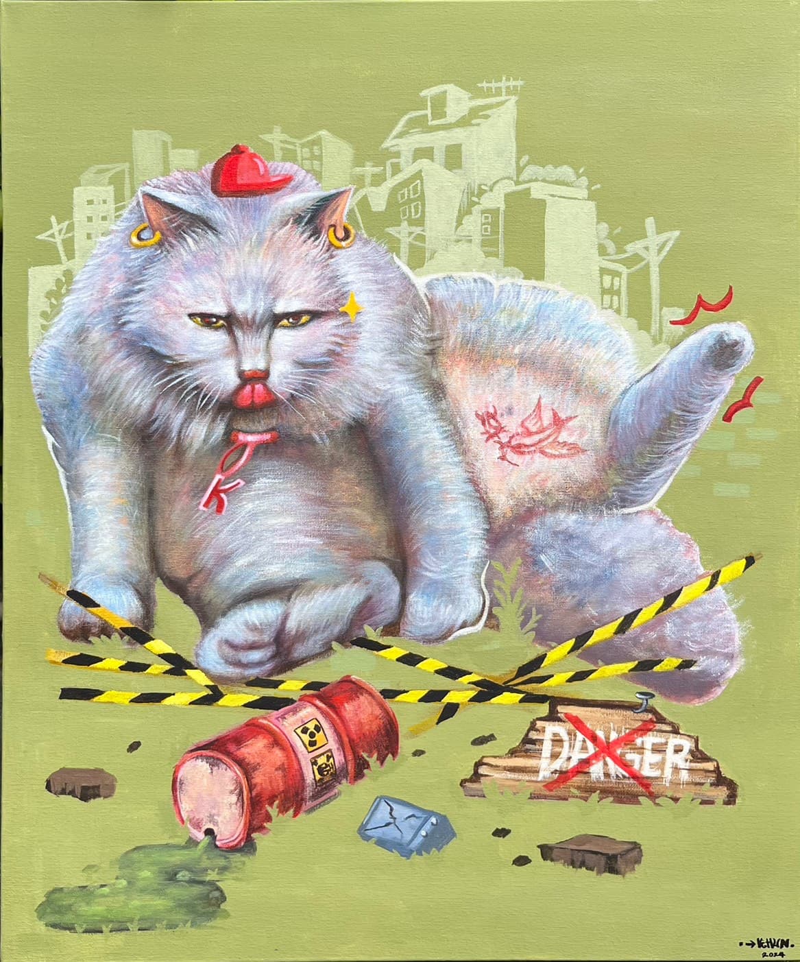 “Toxic city” สีอะคริลิกบนแคนวาส โดย จักรพันธ์ ดีงาม